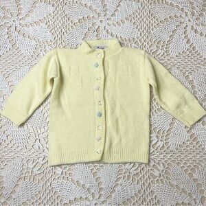 Vintage 1960s Bluebird Knitwear Baby Girl 12 Months Soft Yellow Cardigan Sweater